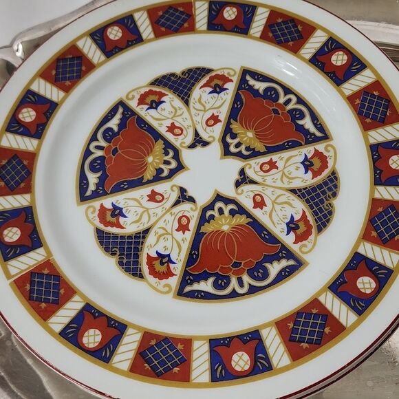 Vintage Set of 4 Imari Japan Derbyshire Fine china SnackDessert Plates & Teacups - Picture 5 of 14